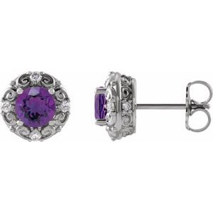 Platinum 6 mm Natural Amethyst & 1/4 CTW Natural Diamond Halo-Style Earrings