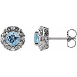14K White Gold 6 mm Natural Aquamarine & 1/4 CTW Natural Diamond Halo-Style Earrings