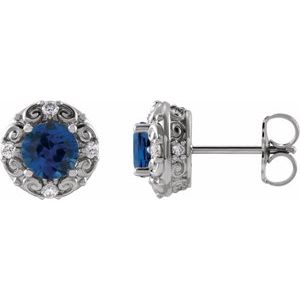 Platinum 4 mm Natural Blue Sapphire & 1/10 CTW Natural Diamond Halo-Style Earrings