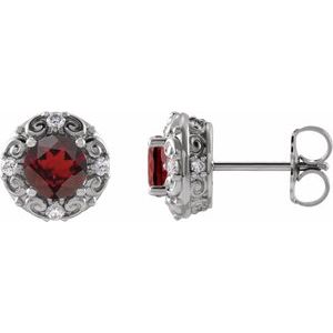 14K White Gold 6 mm Natural Mozambique Garnet & 1/4 CTW Natural Diamond Halo-Style Earrings