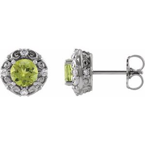 14K White Gold 5 mm Natural Peridot & 1/6 CTW Natural Diamond Halo-Style Earrings