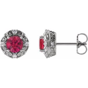 14K White Gold 6 mm Lab-Grown Ruby & 1/4 CTW Natural Diamond Halo-Style Earrings