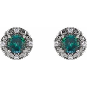 Platinum 4 mm Lab-Grown Alexandrite & 1/10 CTW Natural Diamond Halo-Style Earrings – image 2