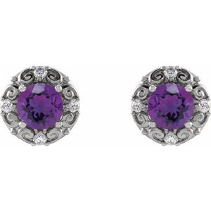 14K White Gold 6 mm Natural Amethyst & 1/4 CTW Natural Diamond Halo-Style Earrings – image 2