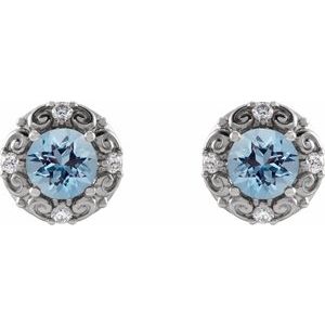 Sterling Silver 5 mm Natural Aquamarine & 1/6 CTW Natural Diamond Halo-Style Earrings – image 2