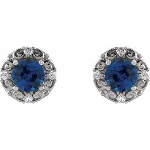 Sterling Silver 4 mm Natural Blue Sapphire & 1/10 CTW Natural Diamond Halo-Style Earrings – image 2