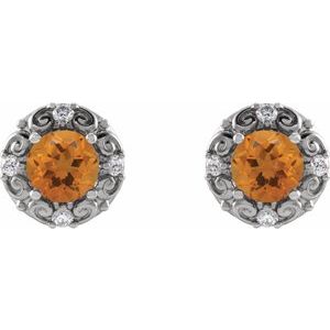 Sterling Silver 6 mm Natural Citrine & 1/4 CTW Natural Diamond Halo-Style Earrings – image 2