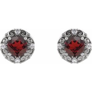 14K White Gold 4 mm Natural Mozambique Garnet & 1/10 CTW Natural Diamond Halo-Style Earrings – image 2