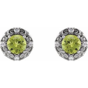 Platinum 5 mm Natural Peridot & 1/6 CTW Natural Diamond Halo-Style Earrings – image 2
