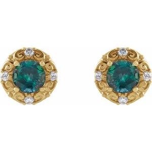 14K Yellow Gold 4 mm Lab-Grown Alexandrite & 1/10 CTW Natural Diamond Halo-Style Earrings – image 2