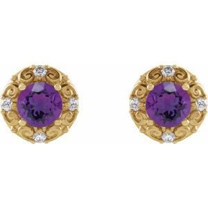 14K Yellow Gold 5 mm Natural Amethyst & 1/6 CTW Natural Diamond Halo-Style Earrings – image 2
