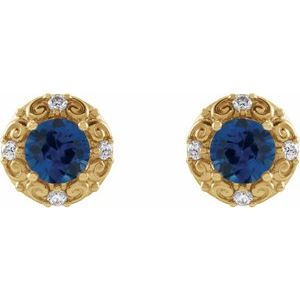 14K Yellow Gold 5 mm Lab-Grown Blue Sapphire & 1/6 CTW Natural Diamond Halo-Style Earrings – image 2