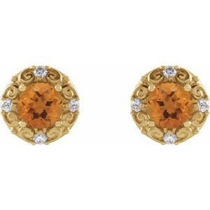 14K Yellow Gold 5 mm Natural Citrine & 1/6 CTW Natural Diamond Halo-Style Earrings – image 2