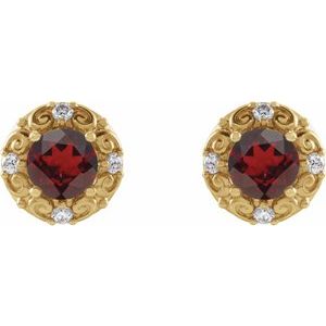 14K Yellow Gold 4 mm Natural Mozambique Garnet & 1/10 CTW Natural Diamond Halo-Style Earrings – image 2