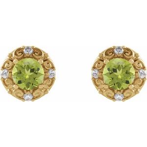 14K Yellow Gold 6 mm Natural Peridot & 1/4 CTW Natural Diamond Halo-Style Earrings – image 2
