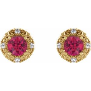14K Yellow Gold 4 mm Lab-Grown Ruby & 1/10 CTW Natural Diamond Halo-Style Earrings – image 2