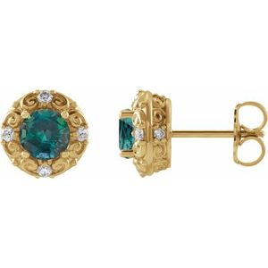 14K Yellow Gold 6 mm Lab-Grown Alexandrite & 1/4 CTW Natural Diamond Halo-Style Earrings
