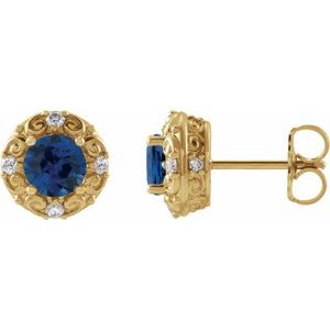 14K Yellow Gold 6 mm Natural Blue Sapphire & 1/4 CTW Natural Diamond Halo-Style Earrings
