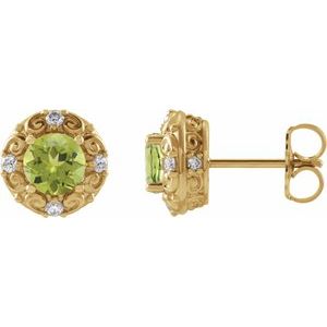 14K Yellow Gold 6 mm Natural Peridot & 1/4 CTW Natural Diamond Halo-Style Earrings