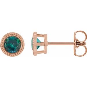 14K Rose Gold 3.5 mm Natural Alexandrite Beaded Bezel-Set Earrings