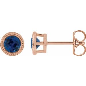 14K Rose Gold 3.5 mm Lab-Grown Blue Sapphire Beaded Bezel-Set Earrings