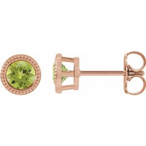 14K Rose Gold 3 mm Natural Peridot Beaded Bezel-Set Earrings