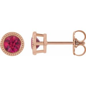 14K Rose Gold 4.5 mm Natural Ruby Beaded Bezel-Set Earrings