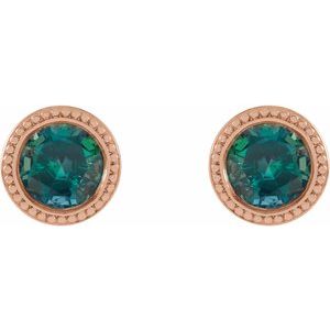 14K Rose Gold 4 mm Lab-Grown Alexandrite Beaded Bezel-Set Earrings – image 2