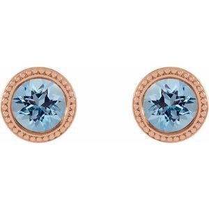 14K Rose Gold 4 mm Natural Aquamarine Beaded Bezel-Set Earrings – image 2