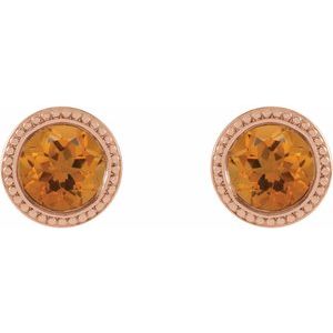 14K Rose Gold 5 mm Natural Citrine Beaded Bezel-Set Earrings