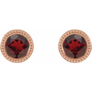 14K Rose Gold 5 mm Natural Mozambique Garnet Beaded Bezel-Set Earrings – image 2