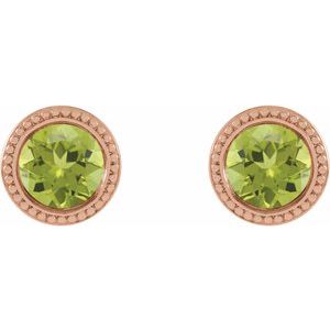 14K Rose Gold 4 mm Natural Peridot Beaded Bezel-Set Earrings – image 2