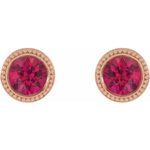 14K Rose Gold 5 mm Lab-Grown Ruby Beaded Bezel-Set Earrings – image 2