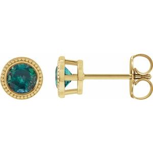 14K Yellow Gold 6 mm Lab-Grown Alexandrite Beaded Bezel-Set Earrings