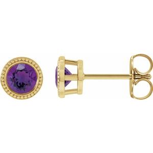 14K Yellow Gold 3.5 mm Natural Amethyst Beaded Bezel-Set Earrings
