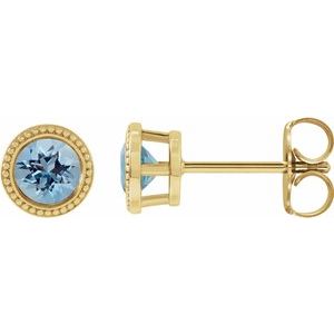 14K Yellow Gold 5 mm Natural Aquamarine Beaded Bezel-Set Earrings