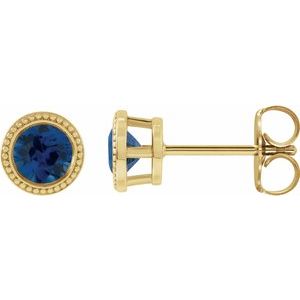 14K Yellow Gold 4.5 mm Lab-Grown Blue Sapphire Beaded Bezel-Set Earrings