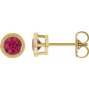 14K Yellow Gold 6 mm Lab-Grown Ruby Beaded Bezel-Set Earrings