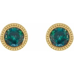 14K Yellow Gold 4 mm Lab-Grown Alexandrite Beaded Bezel-Set Earrings – image 2