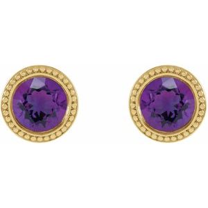 14K Yellow Gold 4.5 mm Natural Amethyst Beaded Bezel-Set Earrings – image 2