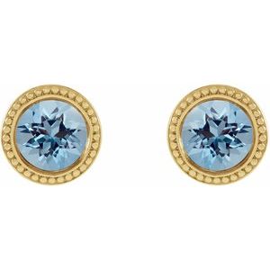 14K Yellow Gold 3.5 mm Natural Aquamarine Beaded Bezel-Set Earrings – image 2