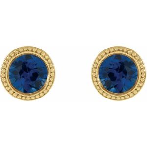 14K Yellow Gold 3.5 mm Natural Blue Sapphire Beaded Bezel-Set Earrings – image 2
