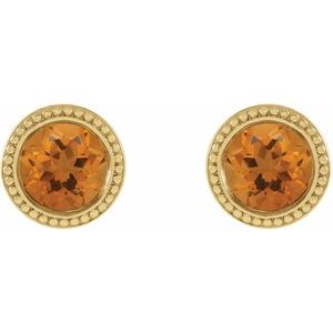 14K Yellow Gold 6 mm Natural Citrine Beaded Bezel-Set Earrings – image 2