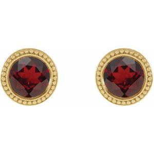 14K Yellow Gold 3.5 mm Natural Mozambique Garnet Beaded Bezel-Set Earrings – image 2