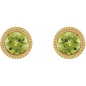 14K Yellow Gold 4.5 mm Natural Peridot Beaded Bezel-Set Earrings – image 2