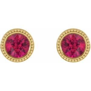 14K Yellow Gold 4 mm Lab-Grown Ruby Beaded Bezel-Set Earrings – image 2
