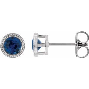 Platinum 4.5 mm Lab-Grown Blue Sapphire Beaded Bezel-Set Earrings