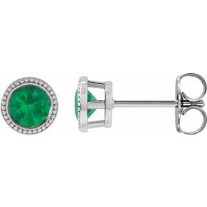 Sterling Silver 4 mm Natural Emerald Beaded Bezel-Set Earrings