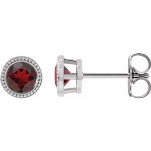 14K White Gold 4.5 mm Natural Mozambique Garnet Beaded Bezel-Set Earrings