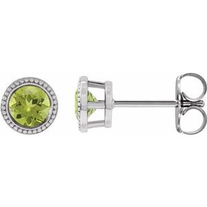 Platinum 6 mm Natural Peridot Beaded Bezel-Set Earrings